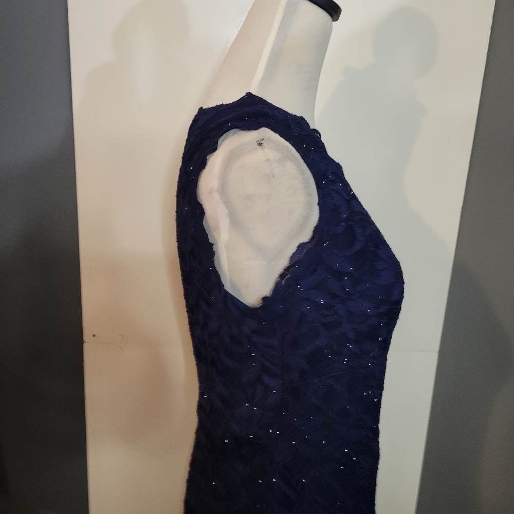 Roz & Ali Navy Blue One Shoulder Lace Dress Size 6 - Picture 5 of 11